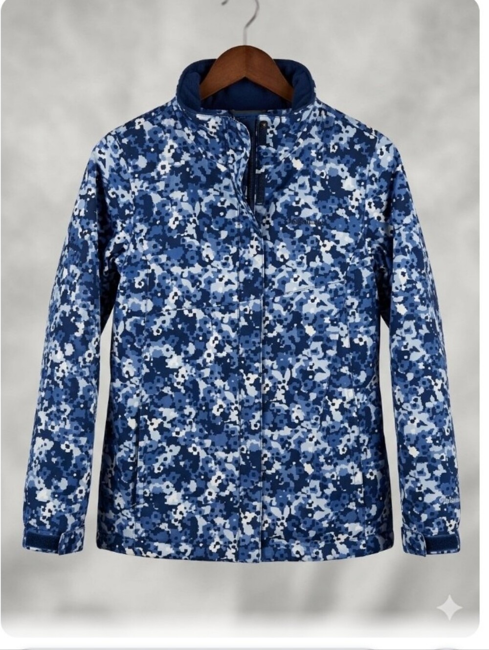 Columbia Youth Girls Large Interchange Shell Rain Jacket Blue White Floral Camo
